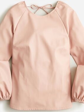 J. Crew Reimagined Puff Sleeve Open Back Faux Leather Top Ballet Pink Sz 6 NWOT